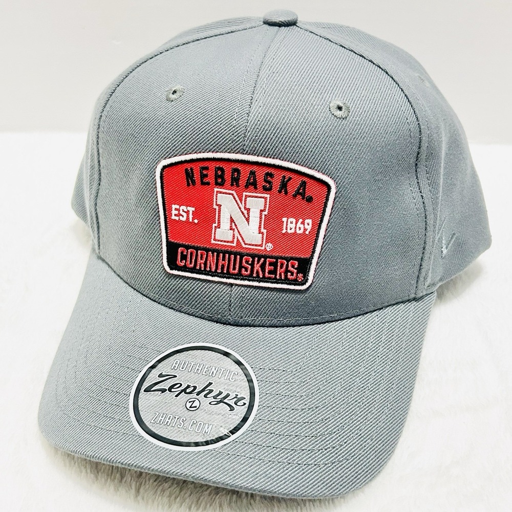 Zephyr Nebraska Cornhuskers Logo Patch Hat Cap Adjustable Snapback Gray NCAA